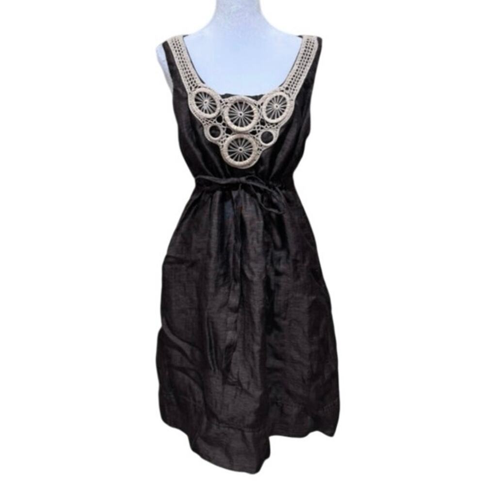 Suzi Chin for Maggy Boutique sleeveless macramé dress, brown linen-blend, 12